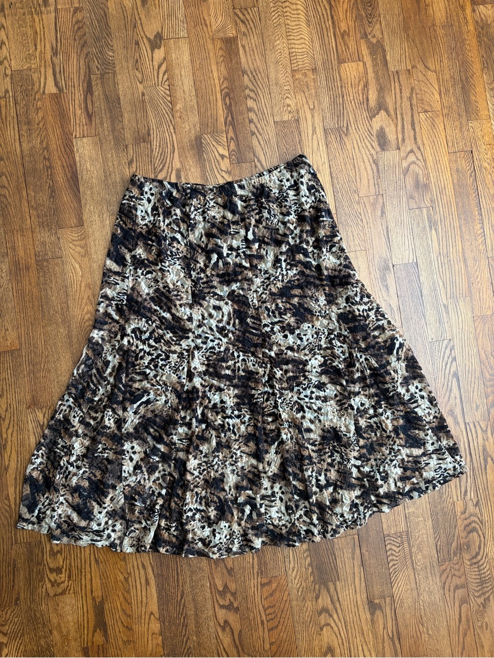JM Collection Animal Print Size Large Semi-Sheer Lace Midi Skirt Crinkle